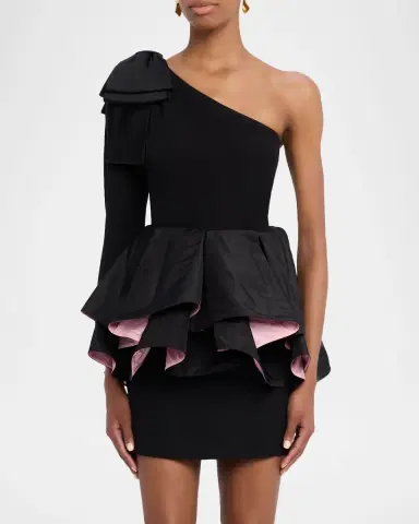 Valentino Garavani One-Shoulder Long-Sleeve Ruffle Mini Dress | Thumbnail 4 Valentino Garavani One-Shoulder Long-Sleeve Ruffle Mini Dress | Thumbnail 4