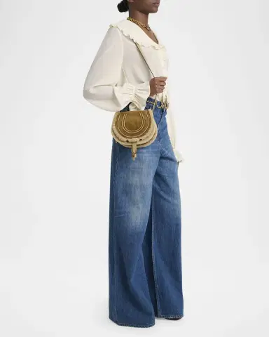 Chloé Marcie Shearling-Trim Suede Saddle Crossbody Bag | Thumbnail 4 Chloé Marcie Shearling-Trim Suede Saddle Crossbody Bag | Thumbnail 4