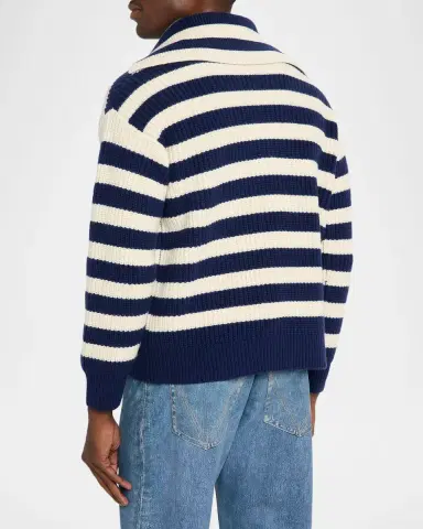Bottega Veneta Men's Wool and Cashmere Stripe Knit Johnny-Collar Sweater | Thumbnail 2 Bottega Veneta Men's Wool and Cashmere Stripe Knit Johnny-Collar Sweater | Thumbnail 2