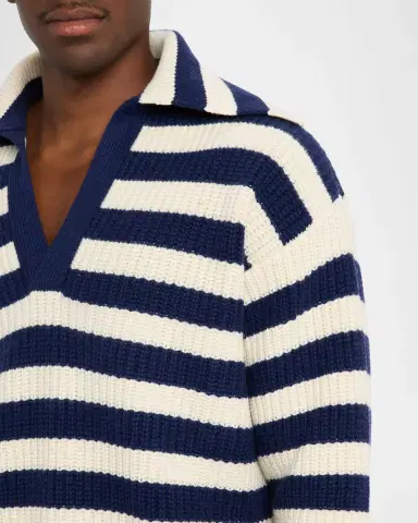 Bottega Veneta Men's Wool and Cashmere Stripe Knit Johnny-Collar Sweater | Thumbnail 4 Bottega Veneta Men's Wool and Cashmere Stripe Knit Johnny-Collar Sweater | Thumbnail 4