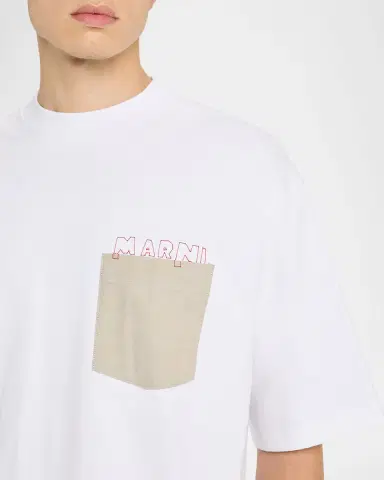 Marni Men's Cotton Relaxed-Fit Mending Logo Pocket T-Shirt | Thumbnail 4