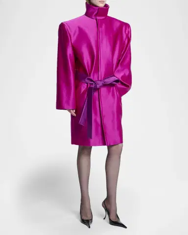 Saint Laurent Strong-Shoulder Belted Silk Jacket | Thumbnail 4 Saint Laurent Strong-Shoulder Belted Silk Jacket | Thumbnail 4