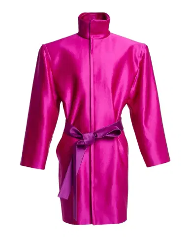Saint Laurent Strong-Shoulder Belted Silk Jacket | Thumbnail 1 Saint Laurent Strong-Shoulder Belted Silk Jacket | Thumbnail 1