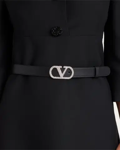 Valentino Garavani VLogo Signature Crystal-Embellished Leather Belt, 30mm | Thumbnail 2 Valentino Garavani VLogo Signature Crystal-Embellished Leather Belt, 30mm | Thumbnail 2