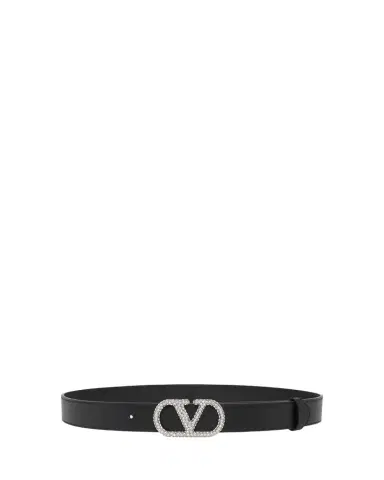 Valentino Garavani VLogo Signature Crystal-Embellished Leather Belt, 30mm | Thumbnail 1 Valentino Garavani VLogo Signature Crystal-Embellished Leather Belt, 30mm | Thumbnail 1