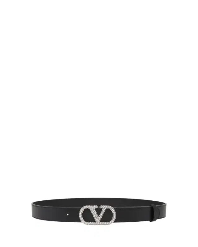VLogo Signature Crystal-Embellished Leather Belt, 30mm