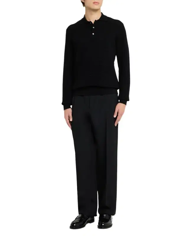 Men 's Merino Wool Popcorn titch Polo weater