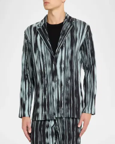 Homme Plissé Issey Miyake Men 's Brushstroke Stripe Pleated Blazer Jacket | Thumbnail 3 Homme Plissé Issey Miyake Men 's Brushstroke Stripe Pleated Blazer Jacket | Thumbnail 3