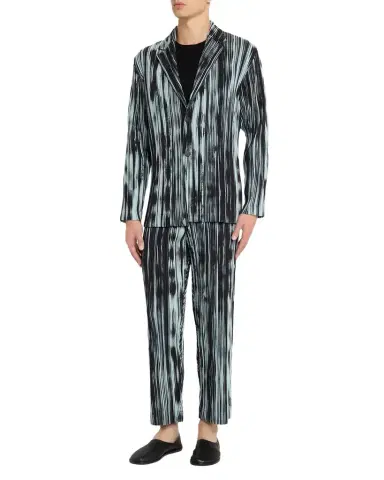 Homme Plissé Issey Miyake Men 's Brushstroke Stripe Pleated Blazer Jacket | Thumbnail 1 Homme Plissé Issey Miyake Men 's Brushstroke Stripe Pleated Blazer Jacket | Thumbnail 1