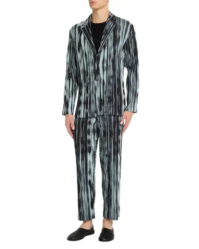 Men 's Brushstroke Stripe Pleated Blazer Jacket