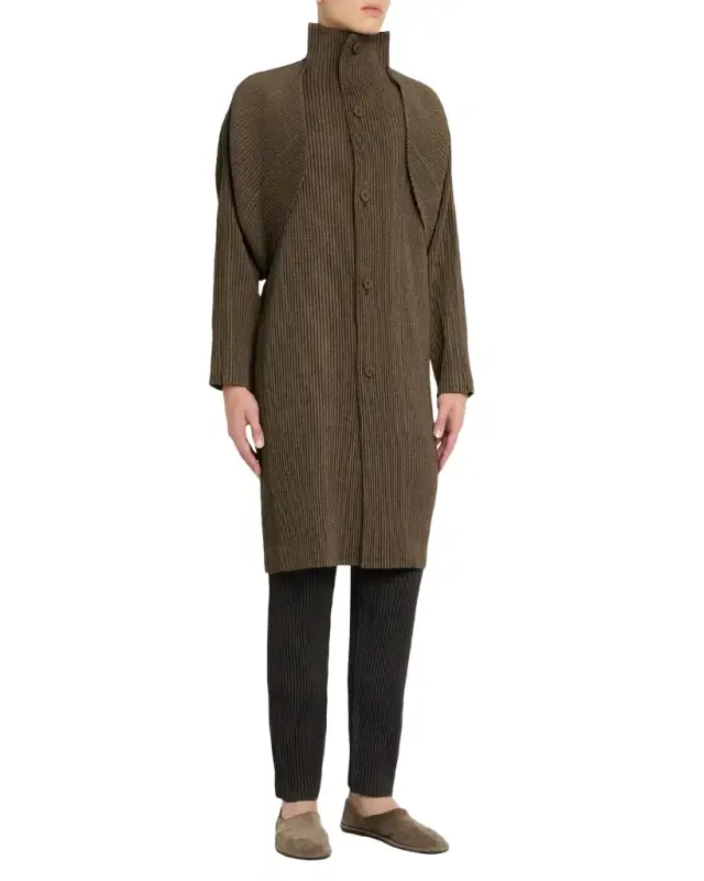 Men 's Wool Like Light Pleated Long Coat