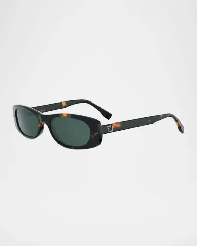 Fendi FF Squared Oval Havana Acetate Sunglasses | Thumbnail 3