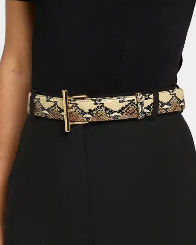Alexander McQueen T-Bar Snakeskin-Print Leather Skinny Belt | Thumbnail 2