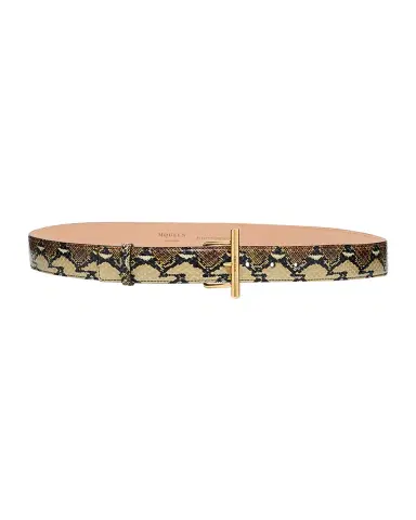 Alexander McQueen T-Bar Snakeskin-Print Leather Skinny Belt | Thumbnail 3