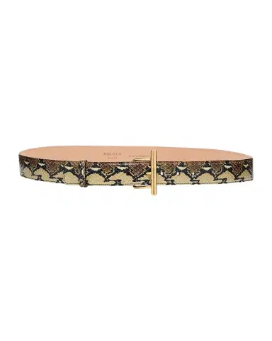 Alexander McQueen T-Bar Snakeskin-Print Leather Skinny Belt | Thumbnail 1