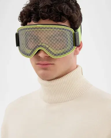 Gucci Men's Ski Mask 99mm Logo-Detail Acetate Goggles | Thumbnail 2