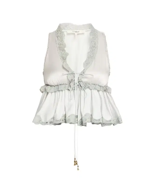 Ruffle V-Neck Sleeveless Silk Top
