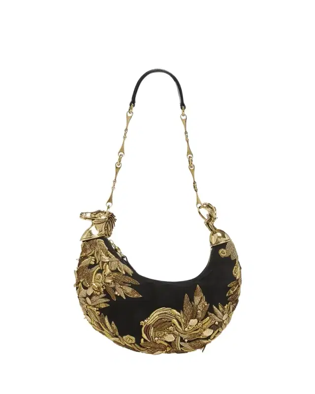 Chloe Chain Horse Bead-Embroidered Shoulder Bag in Suede