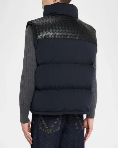 Bottega Veneta Men's Tech Puffer Vest with Intrecciato Leather Detail | Thumbnail 2 Bottega Veneta Men's Tech Puffer Vest with Intrecciato Leather Detail | Thumbnail 2