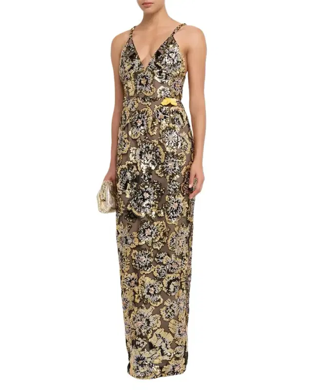 Bronx and Banco Allegra Sequined Sleeveless V-Neck Gown