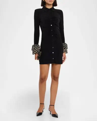 Ramy Brook Foliage Printed Tiered Cuff Mini Shirtdress | Thumbnail 3
