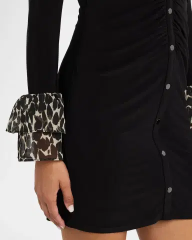 Ramy Brook Foliage Printed Tiered Cuff Mini Shirtdress | Thumbnail 4