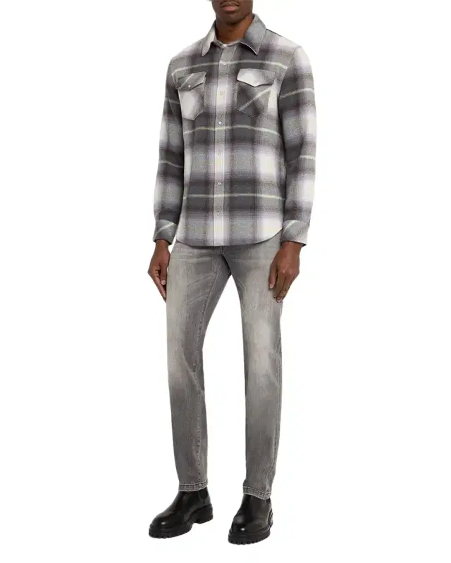 Men 's Cashmere Degrade Plaid Two-Pocket Button-Down Shirt