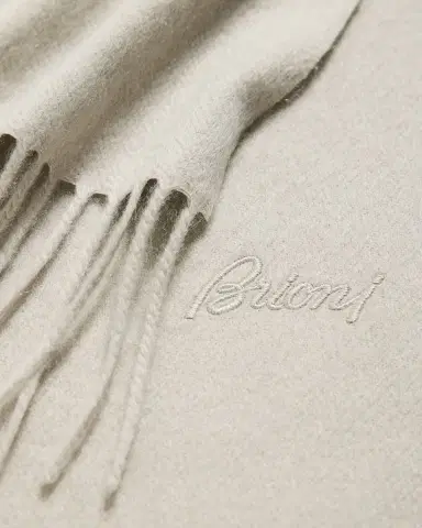 Brioni Men's Cashmere Tonal Logo Rectangle Scarf | Thumbnail 3 Brioni Men's Cashmere Tonal Logo Rectangle Scarf | Thumbnail 3