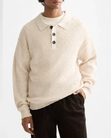 Scotch & Soda Men's Waffle Stitch Dropped Shoulder Polo Sweater | Thumbnail 3
