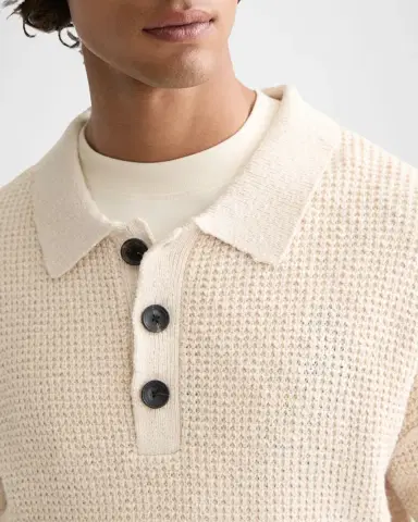 Scotch & Soda Men's Waffle Stitch Dropped Shoulder Polo Sweater | Thumbnail 4