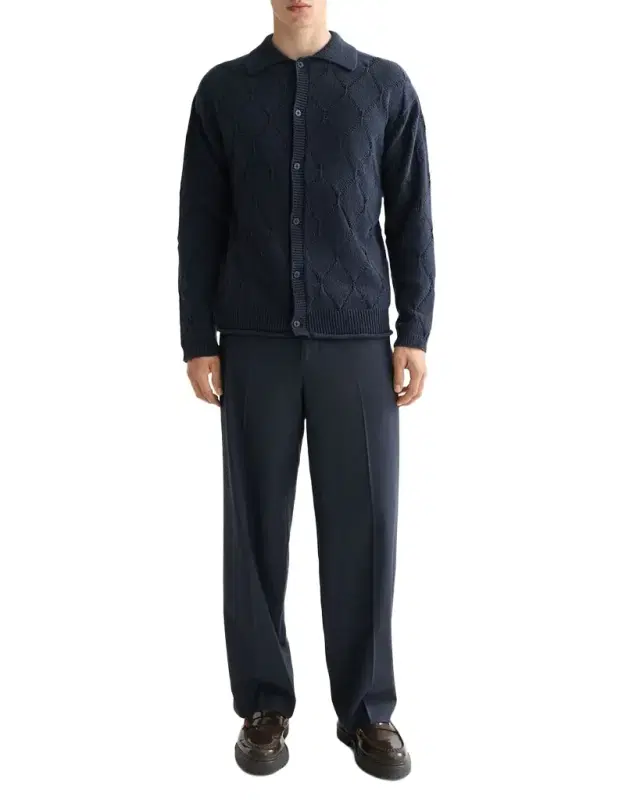 Men 's Openwork Knit Button-Down Shirt