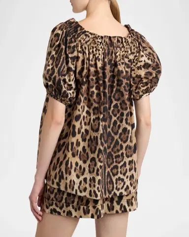 Dolce & Gabbana Leopard-Print Cotton Puff-Sleeve Blouse | Thumbnail 2 Dolce & Gabbana Leopard-Print Cotton Puff-Sleeve Blouse | Thumbnail 2