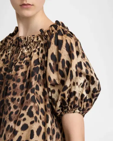 Dolce & Gabbana Leopard-Print Cotton Puff-Sleeve Blouse | Thumbnail 4 Dolce & Gabbana Leopard-Print Cotton Puff-Sleeve Blouse | Thumbnail 4