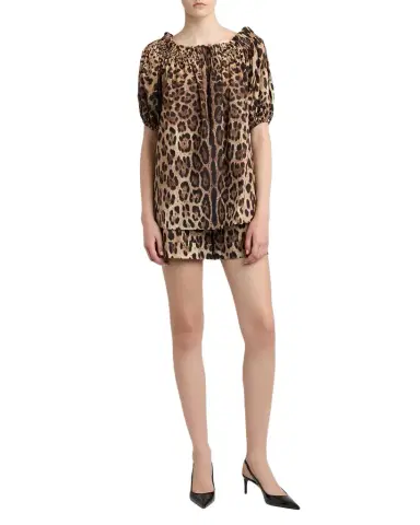 Dolce & Gabbana Leopard-Print Cotton Puff-Sleeve Blouse | Thumbnail 1 Dolce & Gabbana Leopard-Print Cotton Puff-Sleeve Blouse | Thumbnail 1