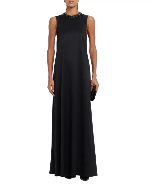 Capitol Dress with Crystal Collar in Silk Finish Twill
