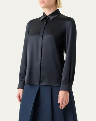 Akris Stretch Silk Satin Button-Down Blouse | Thumbnail 4