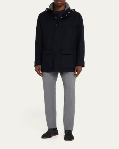 Brunello Cucinelli Men's Cashmere Hooded Coat | Thumbnail 2
