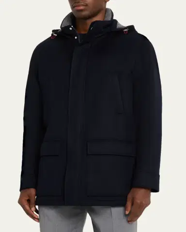 Brunello Cucinelli Men's Cashmere Hooded Coat | Thumbnail 4