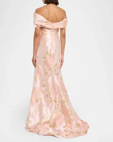 Pamella Roland Metallic Floral Jacquard Off-The-Shoulder Gown | Thumbnail 2 Pamella Roland Metallic Floral Jacquard Off-The-Shoulder Gown | Thumbnail 2