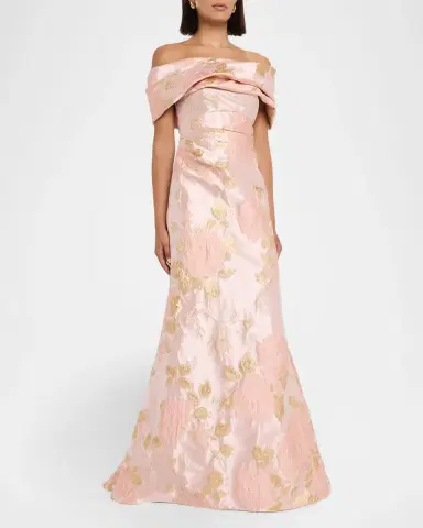 Pamella Roland Metallic Floral Jacquard Off-The-Shoulder Gown | Thumbnail 3 Pamella Roland Metallic Floral Jacquard Off-The-Shoulder Gown | Thumbnail 3