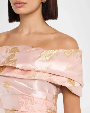 Pamella Roland Metallic Floral Jacquard Off-The-Shoulder Gown | Thumbnail 4 Pamella Roland Metallic Floral Jacquard Off-The-Shoulder Gown | Thumbnail 4