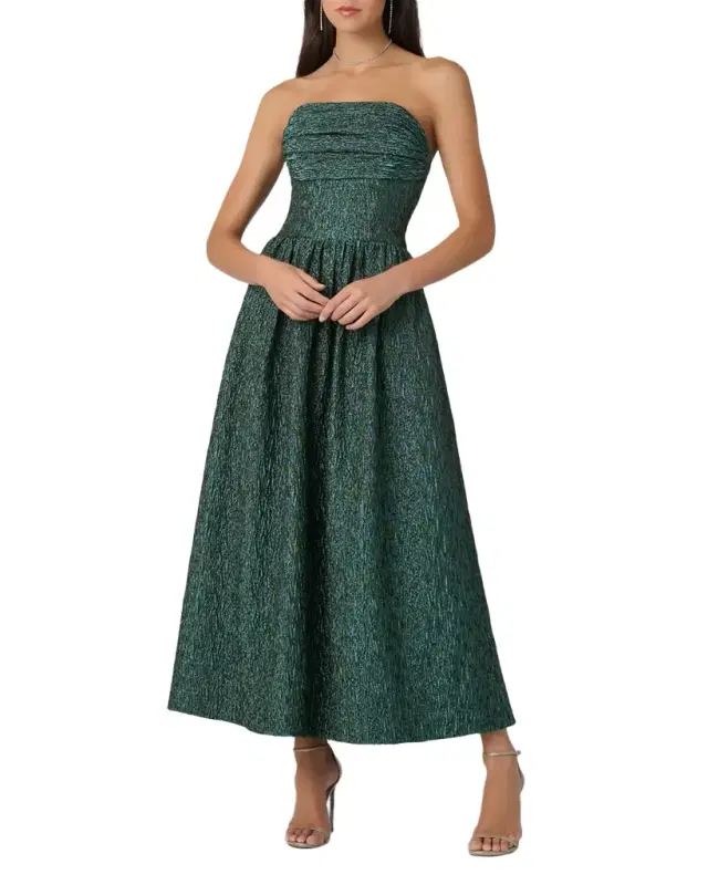 Shoshanna Lilla Strapless Metallic Jacquard Maxi Dress