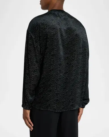 Giorgio Armani Men's Mulberry Silk and Viscose Textured Long-Sleeve T-Shirt | Thumbnail 3