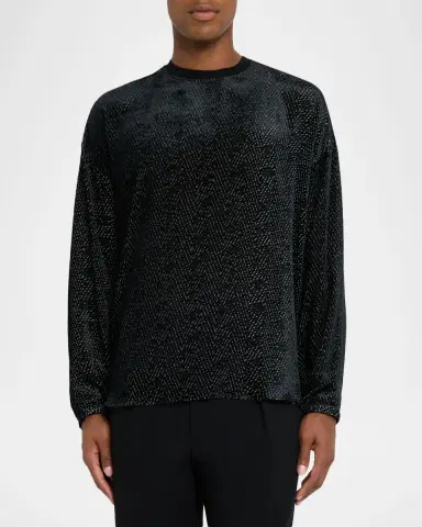 Giorgio Armani Men's Mulberry Silk and Viscose Textured Long-Sleeve T-Shirt | Thumbnail 4