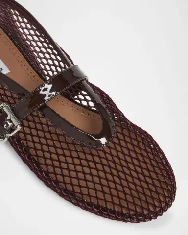 Alaïa Velvet Fishnet Mary Jane Ballerina Flats | Thumbnail 3