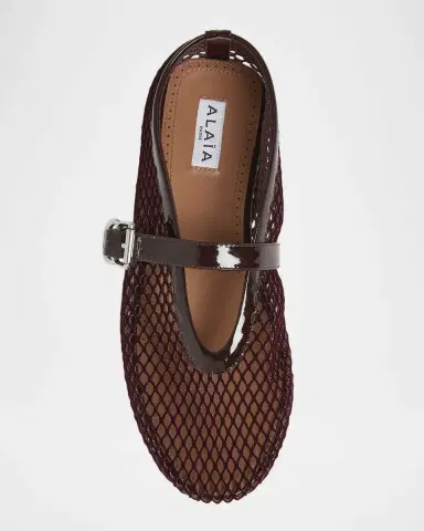 Alaïa Velvet Fishnet Mary Jane Ballerina Flats | Thumbnail 4