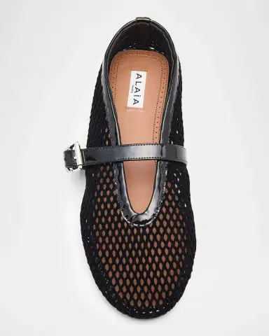 Alaïa Velvet Fishnet Mary Jane Ballerina Flats | Thumbnail 7