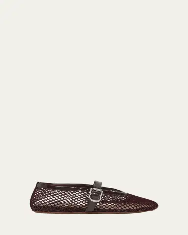 Alaïa Velvet Fishnet Mary Jane Ballerina Flats | Thumbnail 8
