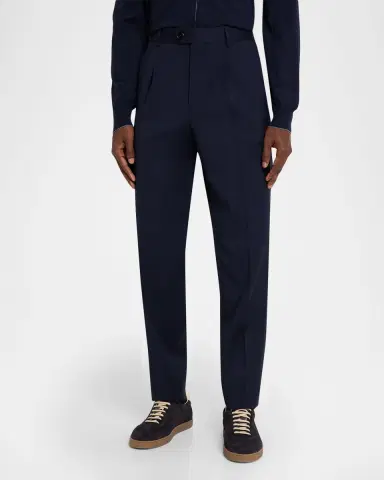 Brunello Cucinelli Men's Virgin Wool Sharkskin Pleated Trousers | Thumbnail 3
