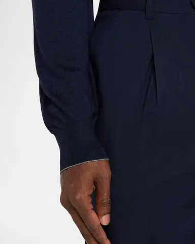 Brunello Cucinelli Men's Virgin Wool Sharkskin Pleated Trousers | Thumbnail 4